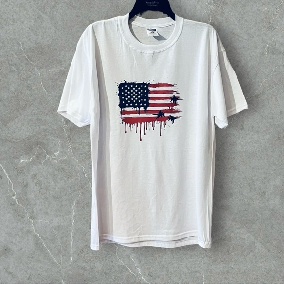 Patriotic Men's Distressed Flag & Fighter Jet Tee Shirts - Picture 1 of 8